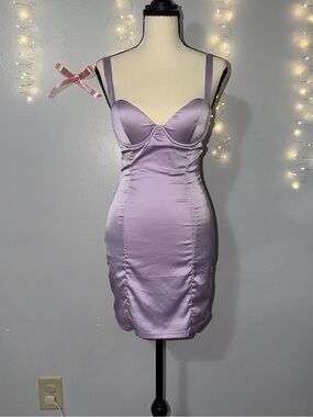 PrettyLittleThing Lilac Satin Bodycon Slip Dress